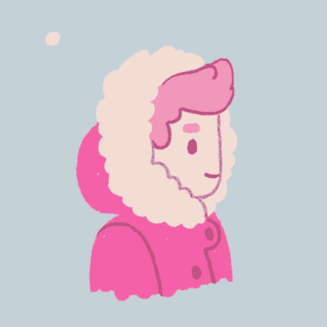 a cartoon of a person wearing a pink coat with a fur hood