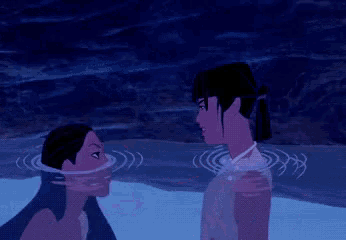 a cartoon of a man and a woman in the water splashing each other .