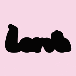 a logo for larva with a cartoon worm on a pink background