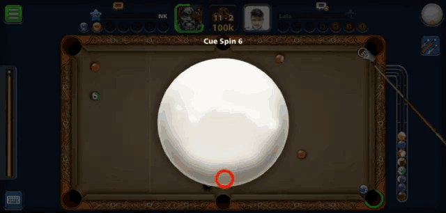 a pool game is being played with a score of 11 to 2