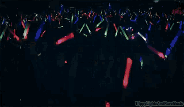 a crowd of people at a concert with the words trippy lights and rave music below