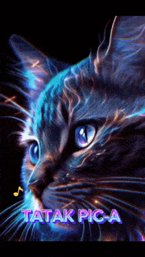 a painting of a cat with the words tatak pic-a written below it