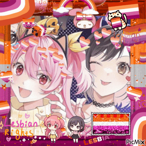 a picture of two anime girls with the words lesbian rights in the corner