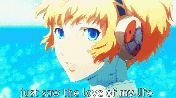 a girl wearing headphones with the words just saw the love of my life