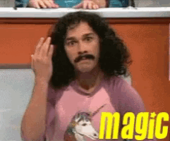 a man wearing a pink shirt with a unicorn on it is giving the middle finger