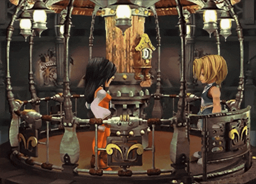 two cartoon characters are standing in a cage with the letter d on the top