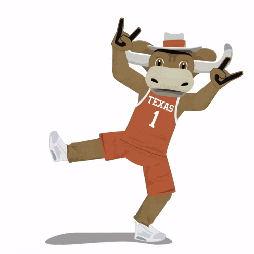 a cartoon moose wearing a texas jersey jumping in the air