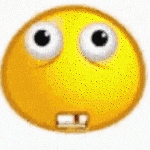 a close up of a yellow smiley face with big eyes