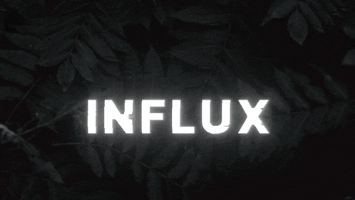 the word influx is written in yellow and white