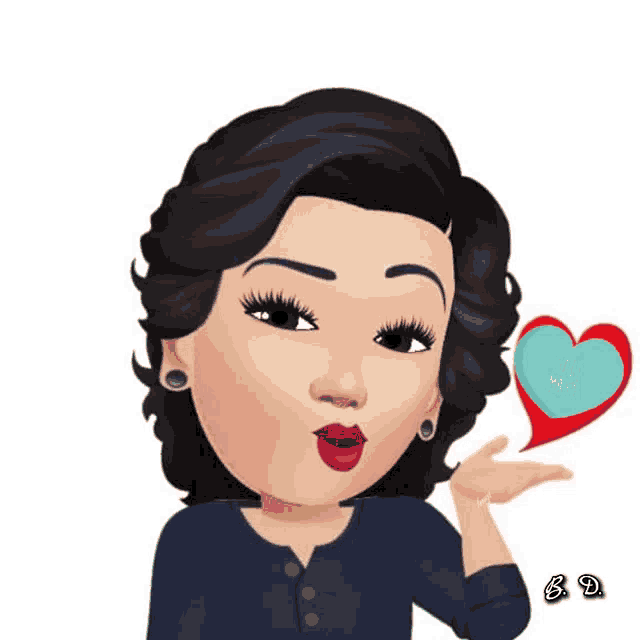 a cartoon girl is blowing a kiss with a heart that says love mate