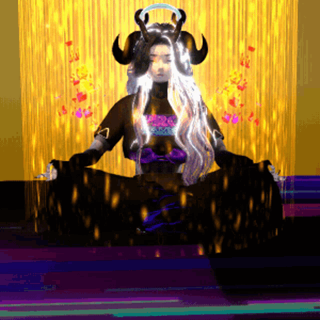 a digital painting of a woman with horns and headphones