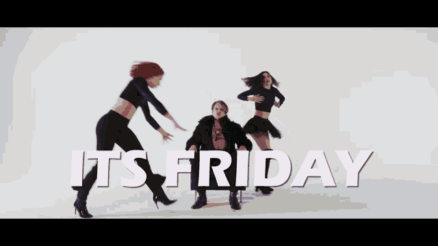 the word friday is on a white background with three people dancing