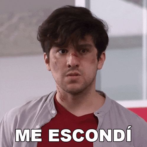 a man with a bloody face and the words me escondi on the bottom