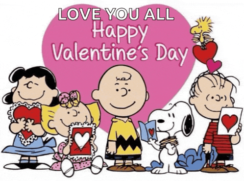 a valentine 's day greeting card with snoopy and friends