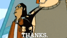 a cartoon of a man standing next to another man with the words thanks written on the bottom