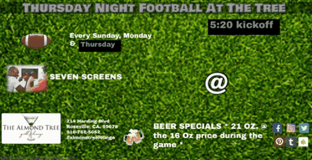 a poster advertises thursday night football at the tree