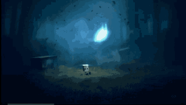 a screenshot of a video game with a blue light coming out of a box