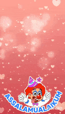 a cartoon of a clown wearing a party hat with the words assalamualaikum written on it