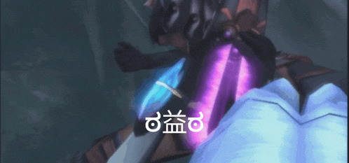 a video game screen shows a purple and blue object with the letters o and r on it