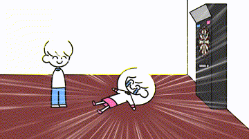 a cartoon drawing of a boy and a girl playing darts