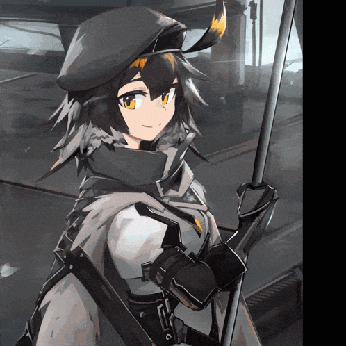 a drawing of a girl with a hat and a sword