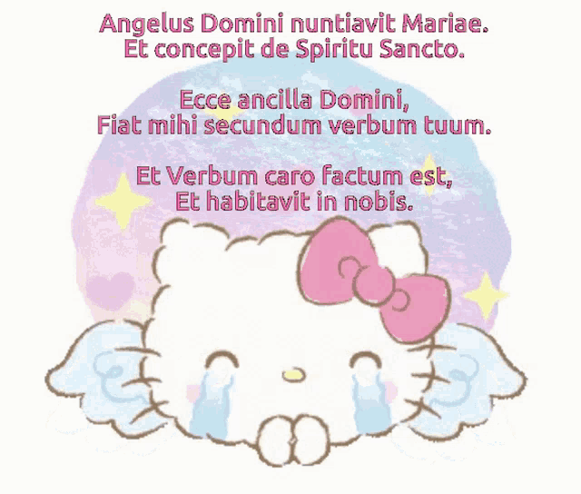 a picture of a hello kitty with the words angelus domini nuntiavit mariae on it