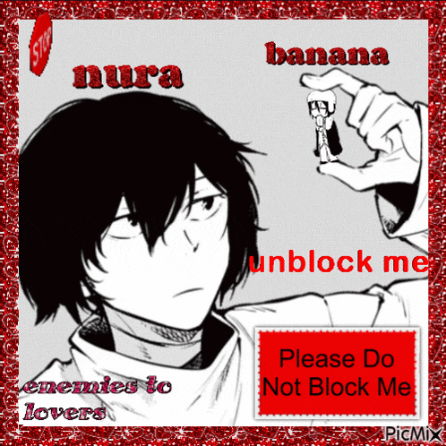 a picture of a man holding a small figurine with the words " please do not block me "