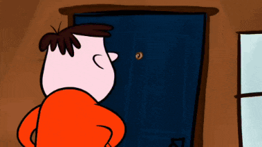 a cartoon of a man looking through a door knob