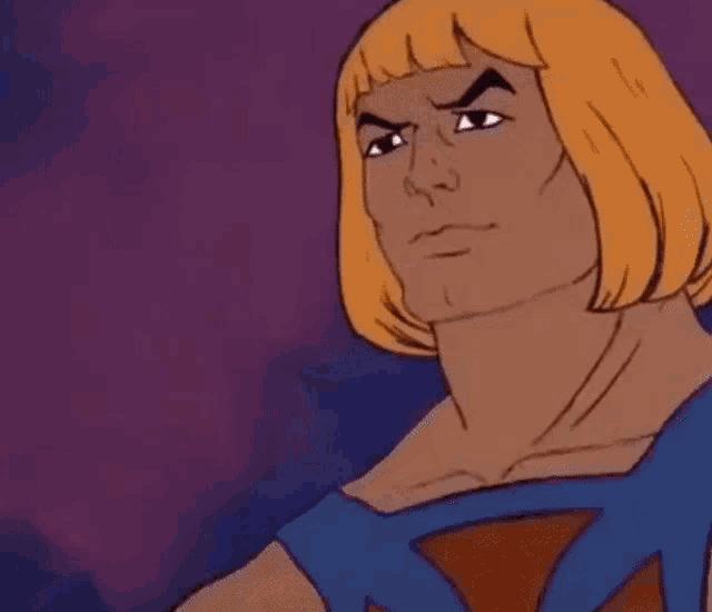 he man from masters of the universe is making an angry face .