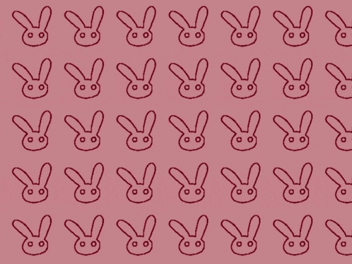 a pink background with a repeating pattern of rabbits