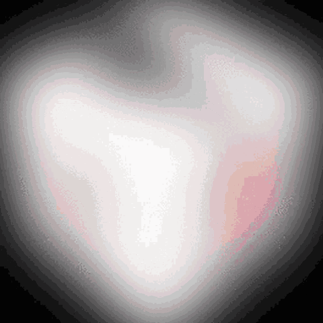 a white heart with a pink glow in the middle is on a black background .