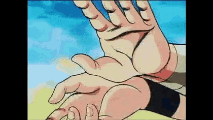 a close up of a person 's hands reaching out towards each other .