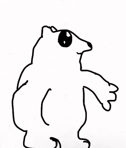 a black and white drawing of a frog with a large eye