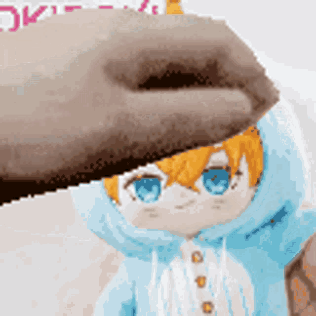 a person is holding a stuffed animal with a blue hoodie on .