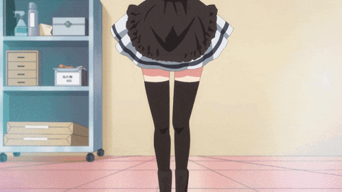 a girl in a maid outfit is standing in front of a shelf with boxes on it and a box that says fire box