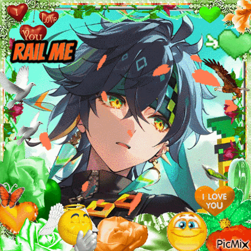 a picture of a boy with the words " i love you rail me " on it