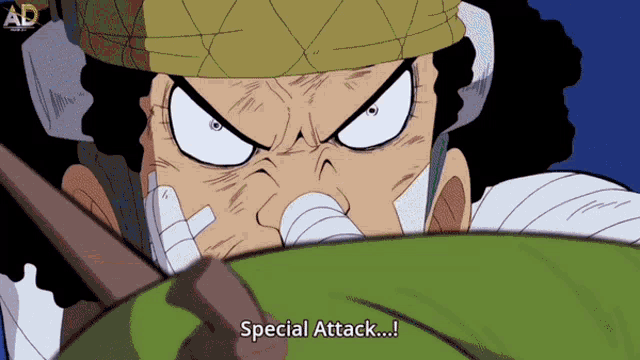 a cartoon character with bandages on his face and the words special attack
