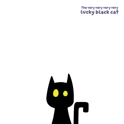 a black cat with yellow eyes and the words the very very very lucky black cat on the bottom