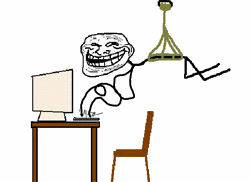 a troll is sitting in front of a computer and a chair