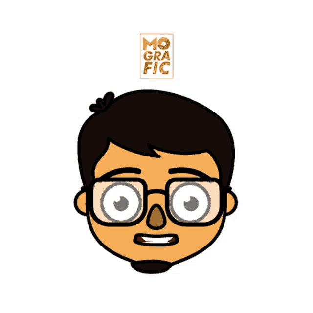 a cartoon drawing of a man 's face with glasses and the words mo grafica above it