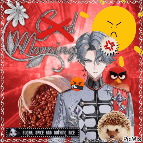 a picture of a man and a hedgehog with the words good morning on the bottom