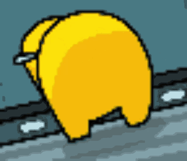a pixel art drawing of a yellow object with a hat on .