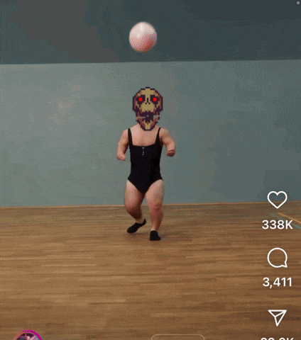 a baby with a pixelated skeleton face is playing with a soccer ball