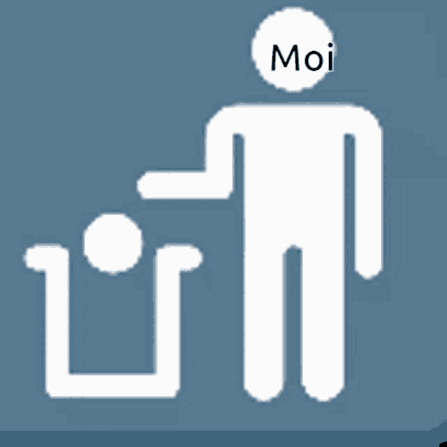 a silhouette of a man holding a child with the word moi on his head