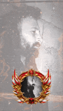a picture of a man with a beard in a gold frame
