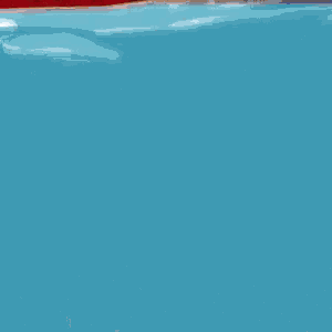 a man is swimming in a pool of water with a red background