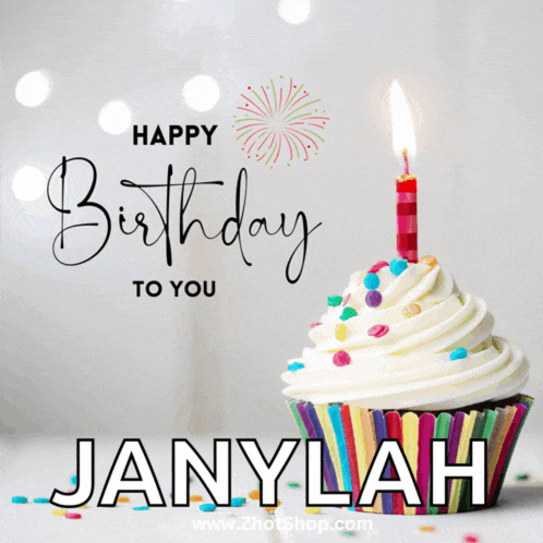a birthday card for janylah with a cupcake and a candle