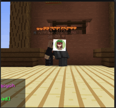 a screenshot of a minecraft game shows a girl with a green hat on