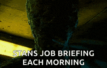 a picture of harry potter with the words ' stans job briefing each morning ' on it