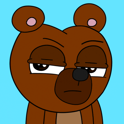 a cartoon of a brown bear with a serious look on his face
